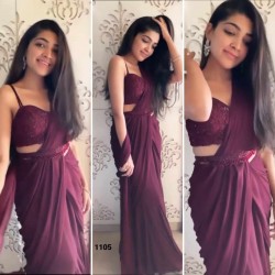 Wine Color Ready Pleated ready to wear Saree with Belt